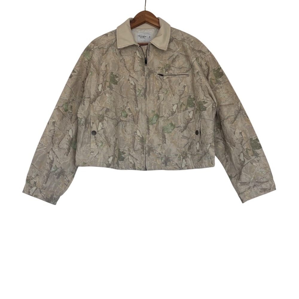 Love Fire Womens Light Camo Cropped Canvas Jacket Tan‎ Green Indie Small